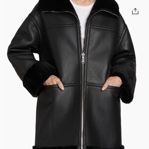Women's Black Faux Leather Puffer Coat
